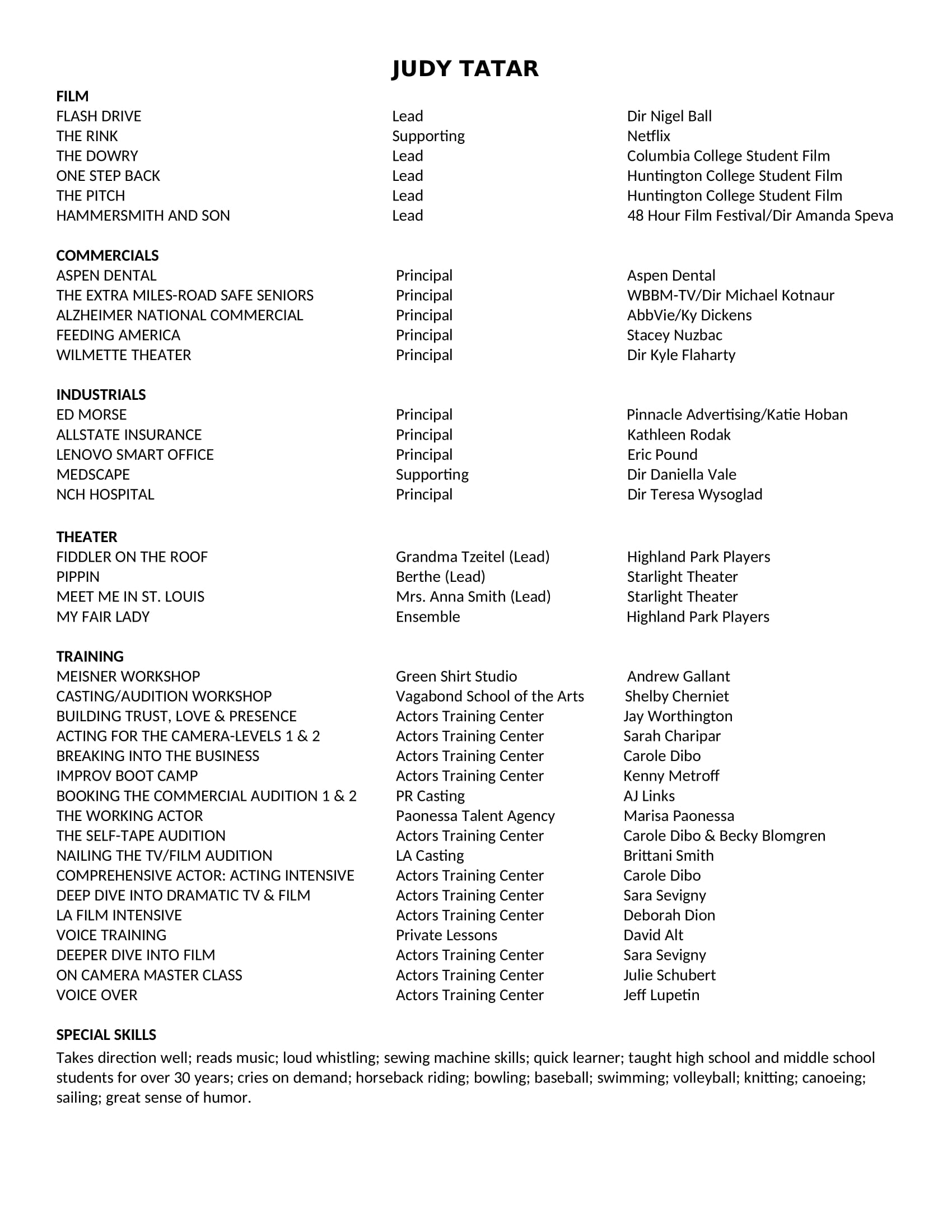 Judy Tatar Resume - 7-2024